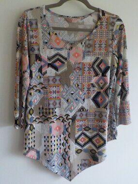 Amana Blouse - Medium - Multicolor - 3/4 Sleeve - Angled Front (2203)